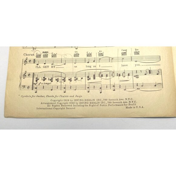 Ill Get By Vintage Piano Sheet Music Roy Turk Fred Ahlert 40s A Guy Named Joe - Picture 3 of 7